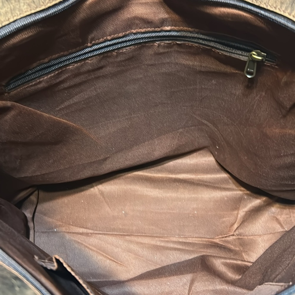 Crazy Heifers Large HOH (Hair on Hide) Tote with Gold accents on front. - Picture 8 of 11